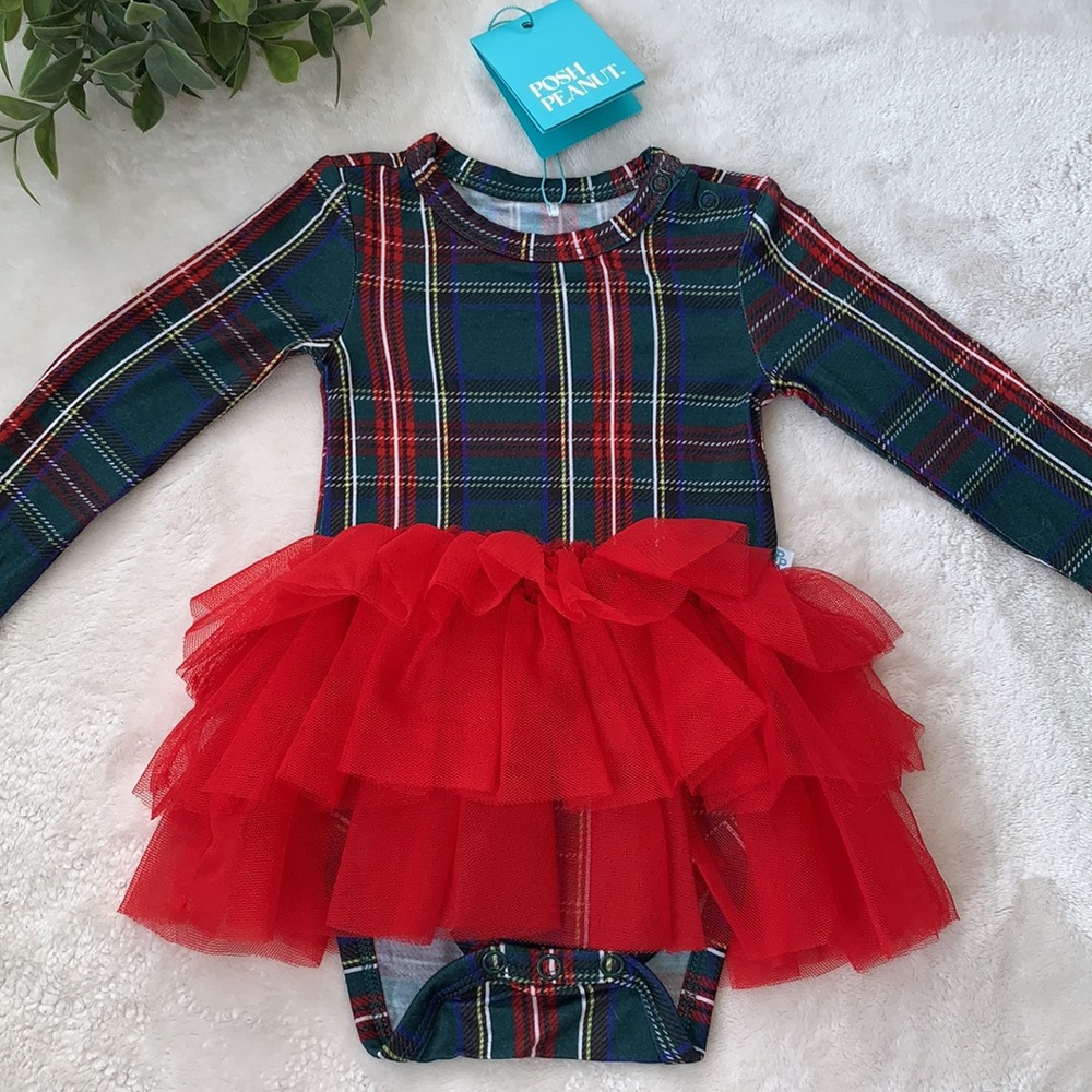 NWT Posh Peanut Tartan Plaid Tulle Twirl Dress 3-6M Holiday